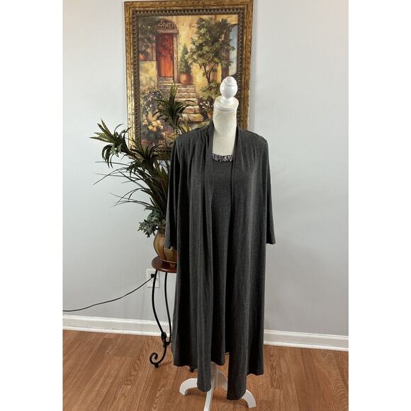 Forever Plus Women's Gray Dress Draped Front Size 2X 3/4 Sleeves Round Neck - Picture 3 of 12
